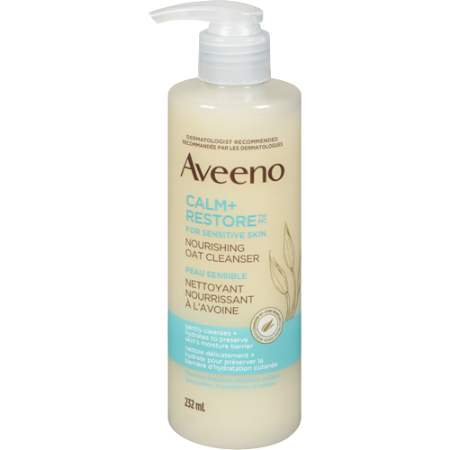 Aveeno Calm + Restore Nourishing Oat Facial Cleanser For Sensitive Skin, Gentle Gel Face Wash With Nourishing Oat & Calming Feverfew, Hypoallergenic, Fragrance- & Paraben-free